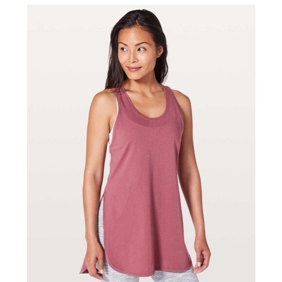 Lululemon Side Story Tank Top Slit Side Moss Rose Maroon Red Womens 6 W1AVFS b23 - Picture 1 of 9